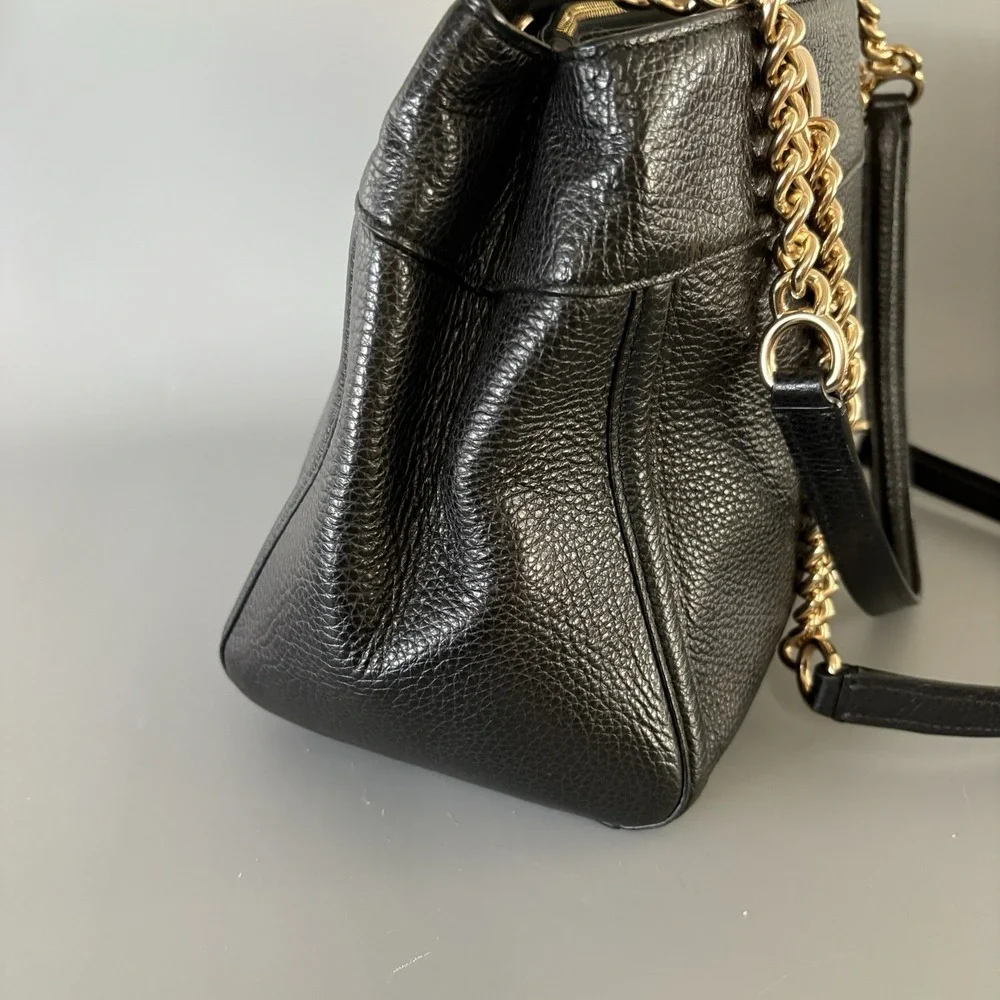 Coach Purse Brooke Chain Carryall Black Polished Pebble Leather EXCELLENT!